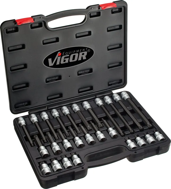 VIGOR Schraubendrehereinsatz Satz · V1918 · 1/2 Zoll (12,5 mm) Vierkant hohl · Innen Vielzahn Profil XZN · 26-teilig · M5 – M16 · Anzahl Werkzeuge: 26 Beliebt