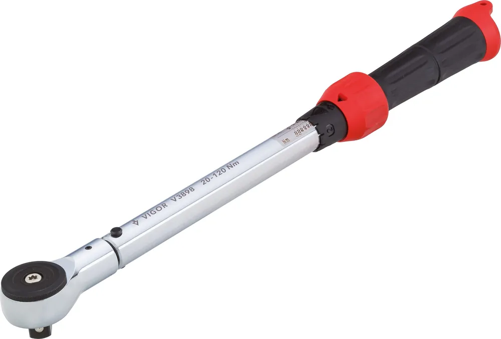 Sichere Zahlung VIGOR Drehmomentschlüssel · V3898 · Drehmomentbereich min-max: 20 – 120 Nm · Genauigkeit: 4% · 1/2 Zoll (12,5 mm) Vierkant massiv · 445 mm
