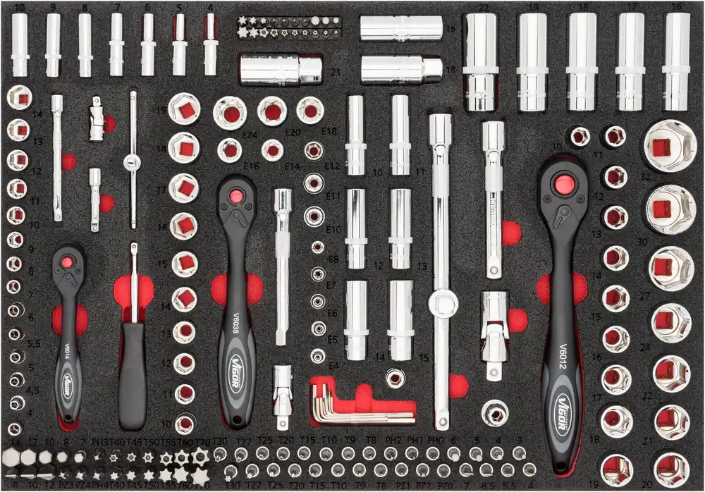 VIGOR Steckschlüssel-Werkzeug Satz V4188 · Vierkant hohl 6,3 mm (1/4 Zoll), Vierkant hohl 10 mm (3/8 Zoll), Vierkant hohl 12,5 mm (1/2 Zoll), Sechskant massiv 6,3 (1/4 Zoll) · Anzahl Werkzeuge: 172 Letzte Chance