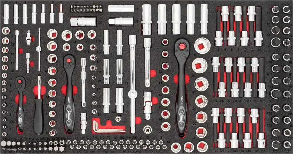 Must-Have VIGOR Steckschlüssel-Werkzeug Satz für Series XL · V4586 · Sechskant massiv 6,3 (1/4 Zoll), Vierkant hohl 6,3 mm (1/4 Zoll), Vierkant hohl 10 mm (3/8 Zoll), Vierkant hohl 12,5 mm (1/2 Zoll) · Anzahl Werkzeuge: 219