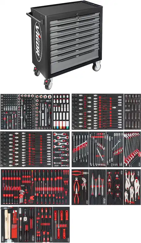 VIGOR Werkstattwagen Series XL · Kunststoff-Arbeitsplatte · mit Sortiment · V5434 · 499-teilig · Anzahl Werkzeuge: 499 Neue Ware