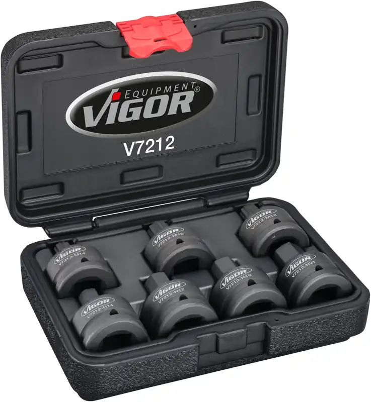 VIGOR Schlagschrauber Schraubendreher-Einsatz Satz · V7212 · Vierkant hohl 20 mm (3/4 Zoll) · Innen Vielzahn Profil XZN, Innen Sechskant Profil · 14 – 21 · M14 – M18 · Anzahl Werkzeuge: 7 Kracherpreis