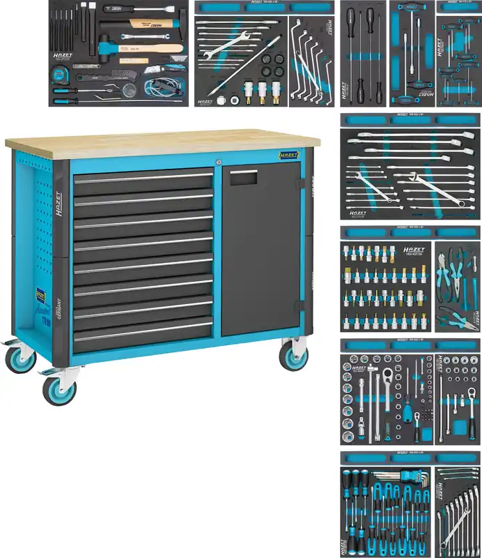 Top-Seller HAZET Fahrbare Werkbank 179NW-8/244 · Schubladen, flach: 8?x 81?x?522?x?398 mm · Anzahl Werkzeuge: 244