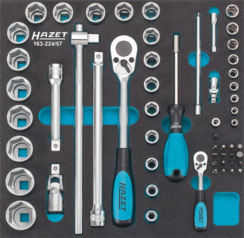 Bestpreis HAZET Steckschlüsselsatz 12,5mm 1/2 Zoll 6,3mm 1/4 Zoll 57-tlg 163-224/57