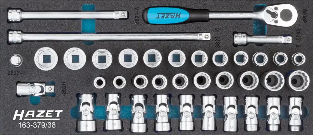 Super-Preis HAZET Steckschlüsselsatz 10mm 3/8 Zoll Tractionsprofil Außen-Sechskant 38tlg 163-379/38
