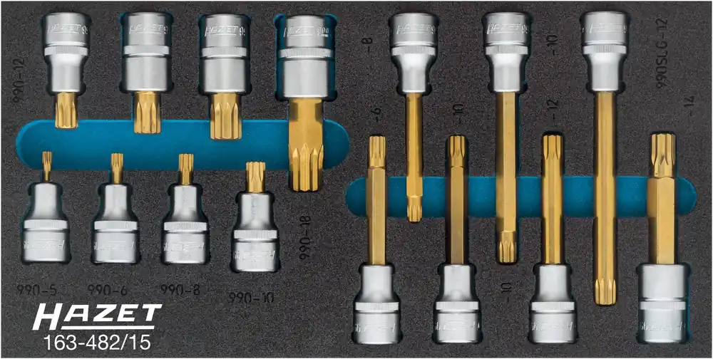 HAZET XZN Schraubendrehersatz 12,5mm 1/2 Zoll Innen Vielzahn XZN 15tlg 163-482/15 Neuheit