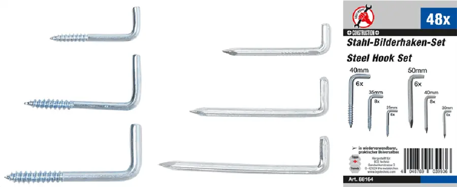 Jetzt Bestellen BGS DIY Stahl-Bilderhaken-Sortiment | 48-tlg. – 88164