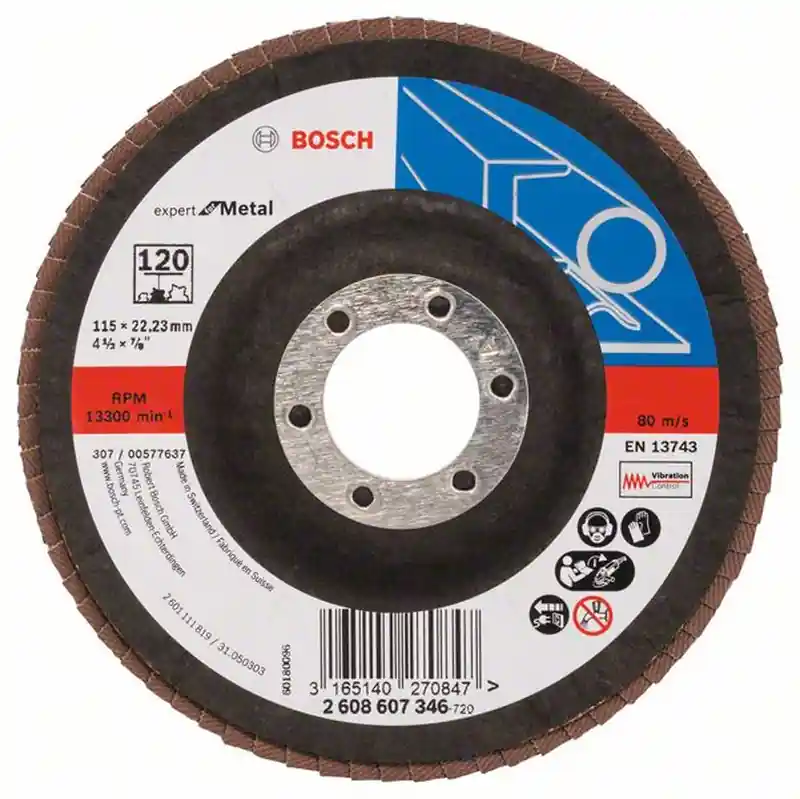 Aktuell BOSCH Fächerschleifscheibe X551 Expert for Metal gewinkelt 115 mm 120 Glasgewebe 2608607346
