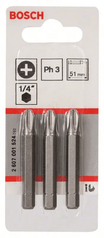 Expressversand BOSCH Schrauberbit Extra-Hart PH 3 51 mm 3er-Pack 2607001524