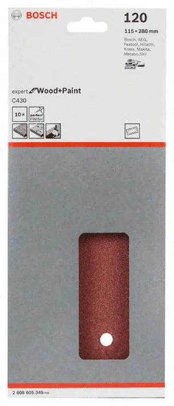 Schnäppchen BOSCH Schleifblatt C430 115 x 280 mm 120 14 Löcher, 5 x 10er-Pack 2608605345