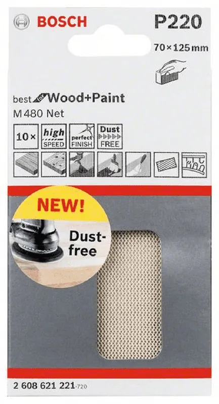 BOSCH Schleifblatt M480 Net Best for Wood and Paint 70 x 125 mm 220 10er-Pack 2608621221 Online Kaufen