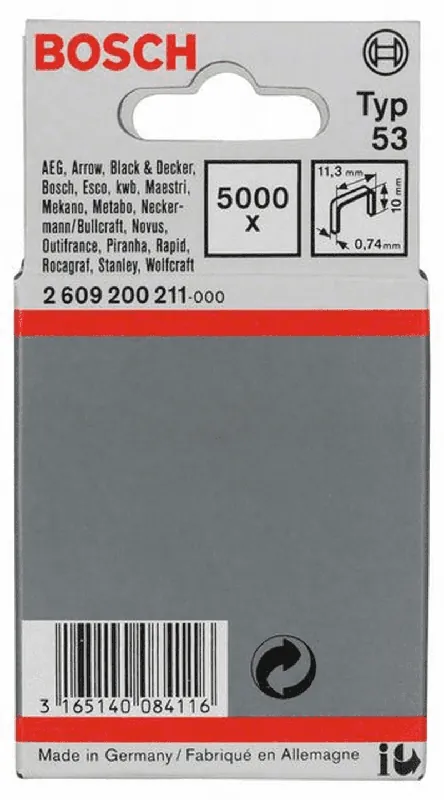 Online Kaufen BOSCH Feindrahtklammer Typ 53 11,4 x 0,74 x 10 mm 5000er-Pack 2609200211