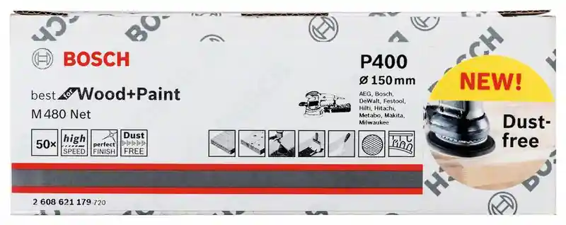 Schnäppchen BOSCH Schleifblatt M480 Net Best for Wood and Paint 150 mm 400 50er-Pack 2608621179